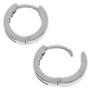 14K Solid White Gold Hoop Huggie Earrings w/ White Topaz