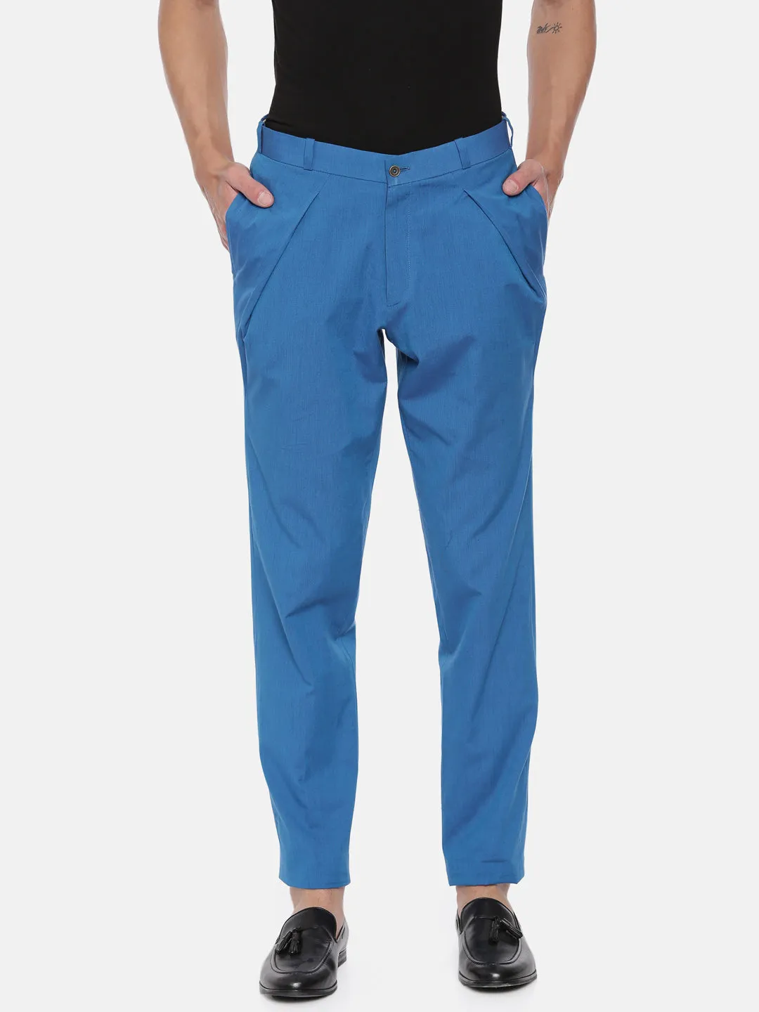Aqua Blue Pleated Cotton Trousers - MMP044