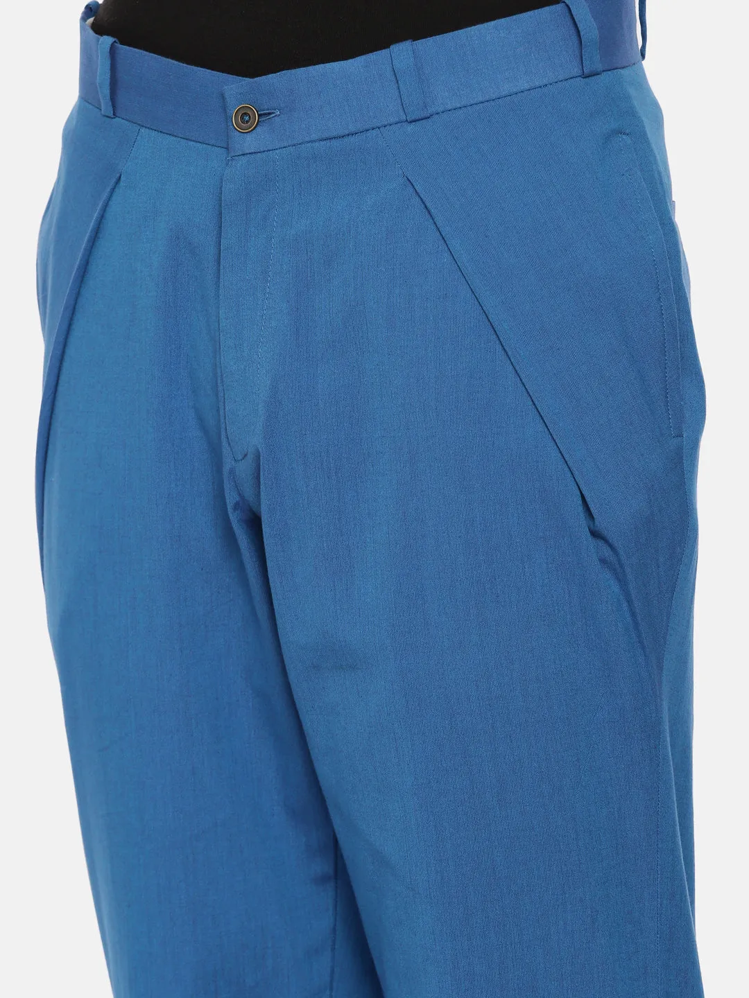 Aqua Blue Pleated Cotton Trousers - MMP044