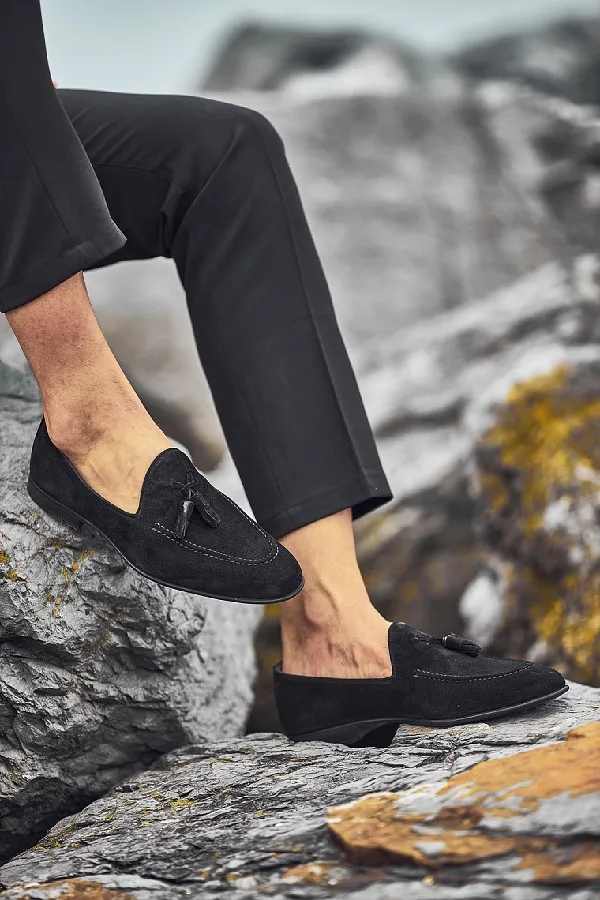Black Suede Tassel Loafers for Men | GentWith