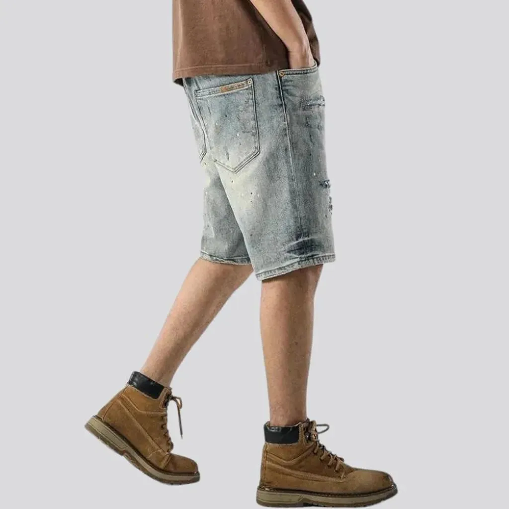 Distressed baggy men's jeans shorts