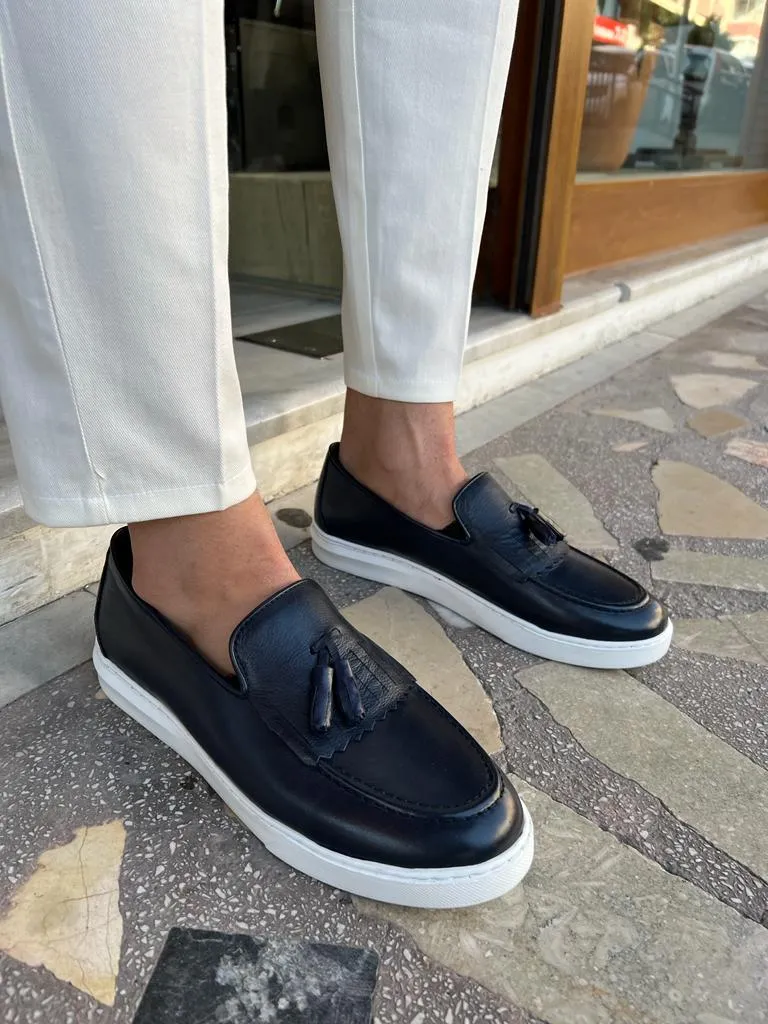 GentWith Tampa Dark Blue Tassel Kilt Loafers - GENT WITH